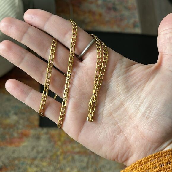 18k gold plated stainless steel figaro chain necklace - Picture 1 of 3